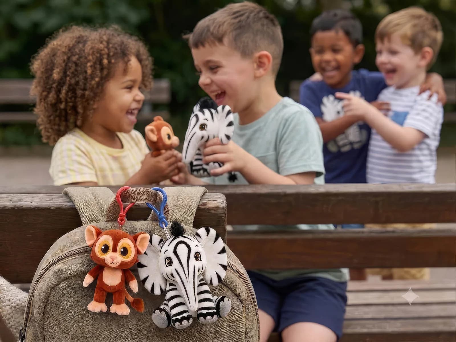 Children enjoying the Quincy and Zoomba plush completion rewards